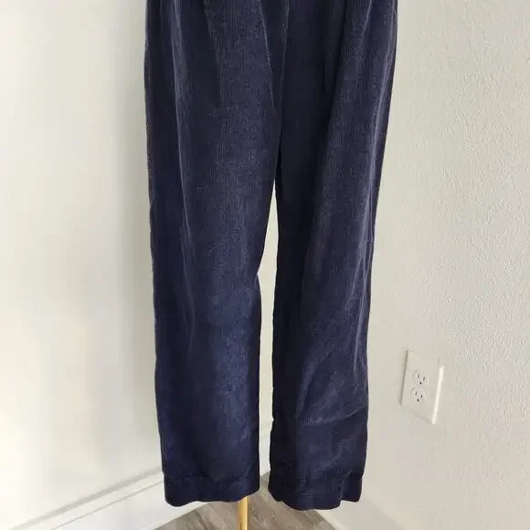 Vintage 80s Navy Blue Corduroy High Rise Pleated Trousers Straight Leg Pants M - Picture 3 of 9